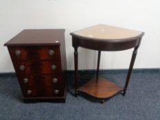 A mahogany audio cabinet together with a glass topped corner table with leather inset panel