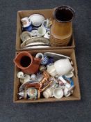 Two boxes of West German vase, tea china, decorative eggs,