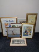 Seven framed pictures including topographical print - River tyne and beyond,