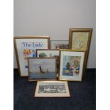 Seven framed pictures including topographical print - River tyne and beyond,