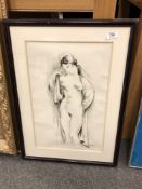 R. Avit : Nude study, pen and ink, 31 cm x 48 cm, framed.