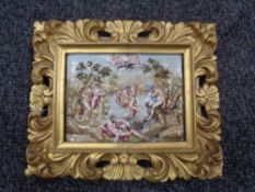 Twentieth Century Continental School : Nymphs in a Garden, ceramic relief panel, 9 cm x 12 cm,