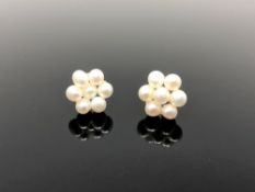 A pair of freshwater pearl and gold earrings