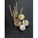 A tray of marble and alabaster comports with eggs,