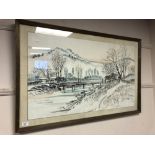 W. H. Park : figures on a bridge, watercolour, signed, framed.