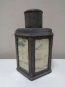 A Chinese pewter flask in the form of a lantern