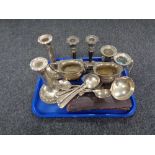 A tray of twentieth century plated wares, miniature wine coolers, serving spoons,