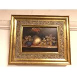 R Berger : Still life with fruit, oil on panel, signed, framed.