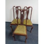 Two sets of three mahogany Queen Anne style chairs