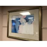 After Hans Muster : colour print depicting abstract figures, framed.