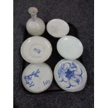 A tray of six pieces of antique Chinese pottery, shallow dishes,