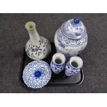 A tray of antique Chinese glazed blue and white vase,