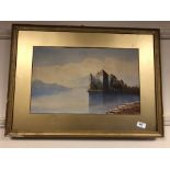 D. Moffat : A castle by a lake, watercolour, signed, framed.