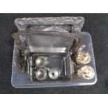 A box of cutlery, serving trays,