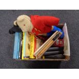 A box of Paddington bear, recorder, rolling stock,