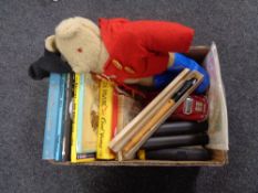 A box of Paddington bear, recorder, rolling stock,