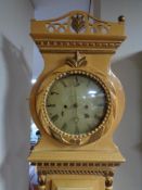 An antique continental painted longcase clock with pendulum and weights