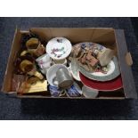 A box of character jugs, Ringtons tea china,