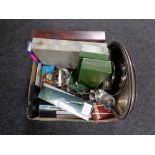 A box of plated wares, cased cutlery, canteen,