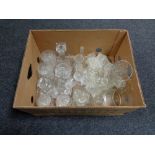 A box of glass ware, crystal, candle sticks,
