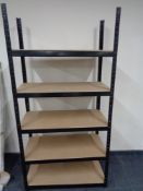 Set of five tier metal framed storage shelves