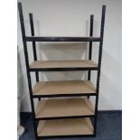 Set of five tier metal framed storage shelves