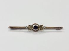 A 9ct gold amethyst and seed pearl bar brooch CONDITION REPORT: 2.