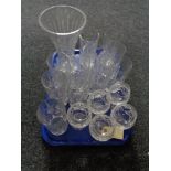 A tray of lead crystal glasses and vase