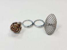 Four various silver rings