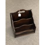 A mahogany triple-section correspondence caddy, width 29 cm.