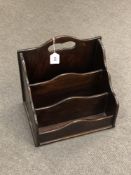 A mahogany triple-section correspondence caddy, width 29 cm.