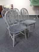 Four painted oak wheel back chairs