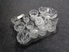 A tray of glass and crystal, bowls, comport,