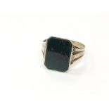 A large yellow metal bloodstone signet ring stamped '333',