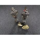 Three metal figures on bases,