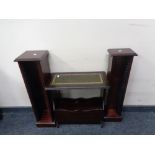 Two reproduction mahogany CD and cassette stands and a magazine rack
