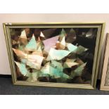 20th century school : oil on canvas depicting an abstract scene, framed.