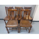 Three Edwardian oak dining chairs,