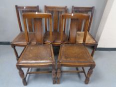 Three Edwardian oak dining chairs,