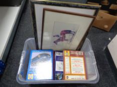 A box of Haynes Car manuals, Two horse racing prints (one signed by Keith Proctor).