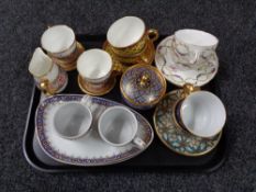 A tray of decorative tea cups and saucers, Fox glove,