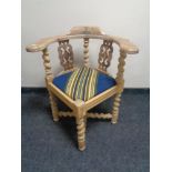 A continental oak barley twist corner chair