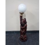 A carved hardwood figural table lamp : Chinese elder,