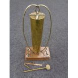 A brass 75 mm trench art ammunition shell table gong, with beater,