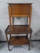 An oak tea trolley and an oak sewing box