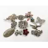 A collection of marcasite and paste-set costume jewellery,
