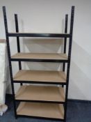 Set of five tier metal framed storage shelves