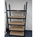 Set of five tier metal framed storage shelves