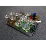 A tray of twentieth century glass, champagne and wine glasses,