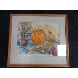 A framed still life watercolour